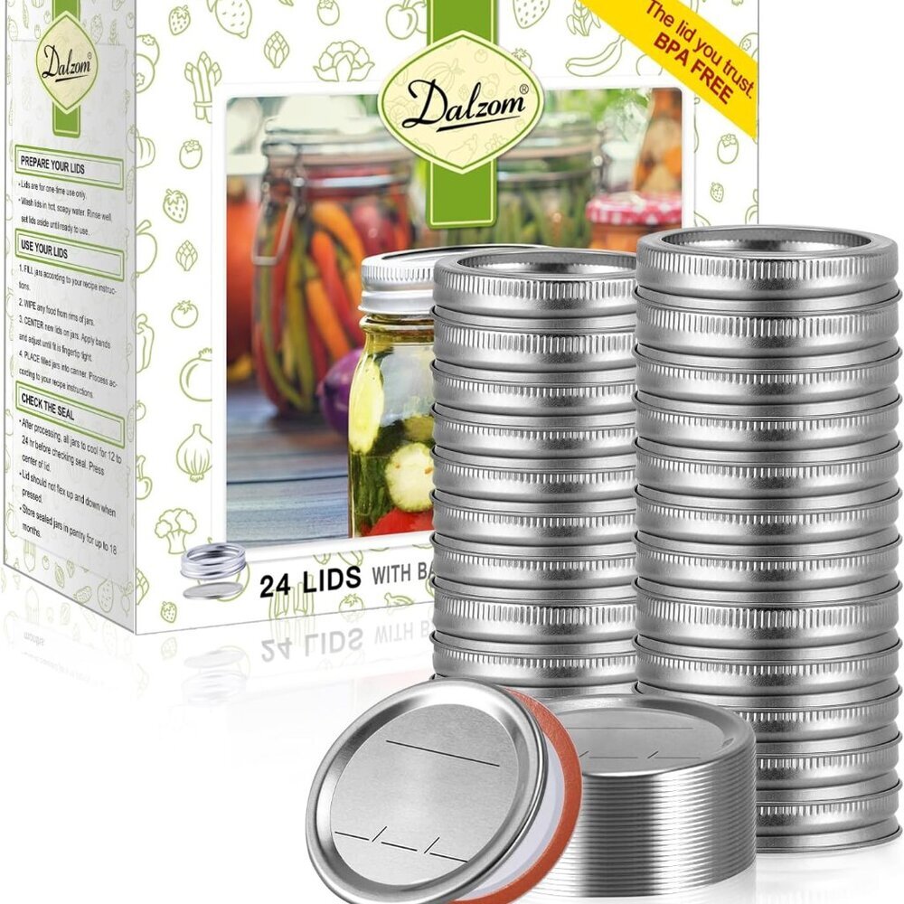 48Pcs Canning Lids with Rings Wide Mouth, Premium Mason Jar Lids with Bands/Ring
